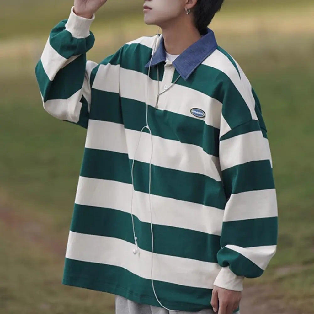HEARUJOY  -  Fashion Retro Casual Sweatshirt Fashion Long Sleeve Casual 2XL Men Striped Sweatshirt Comfortable Fit Fashion Vintage Design