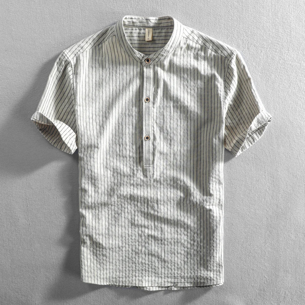 HEARUJOY  -  Men's Casual Cotton Shirt Short Sleeve Blouse Tops Summer Botton Pinstripe Holiday Shirt Comfortable Handsome Men Henley Shirt
