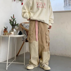 Hearujoy Baggy Black Cargo Pants for Men Khaki Cargo Trousers Male Harajuku Loose Casual Autumn Japanese Streetwear Hip Hop Retro