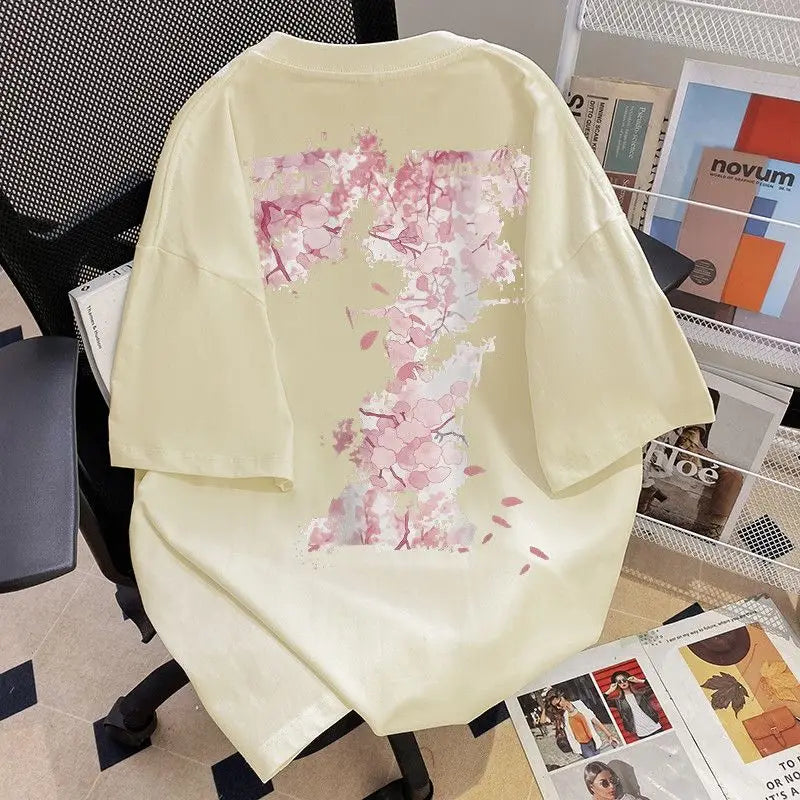 HEARUJOY  -  Pure Cotton Short-sleeved T-shirt National Trend Versatile Fashion Loose Summer Trendy Design Print Same Style
