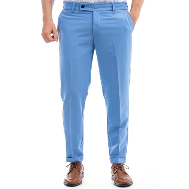 HEARUJOY  -  Fashion Suit Pants Pants For Men Business Casual Mid Waist Button Straight Trousers Spring Summer Hanging Breathable Pant