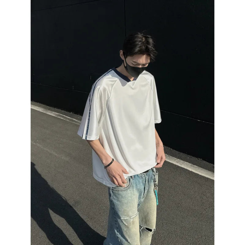 HEARUJOY  -  Summer Short Sleeved T-shirt Men Oversized Casual V-neck T Shirt Men Streetwear Korean Loose Pullover T Shirt Mens Top M-3XL