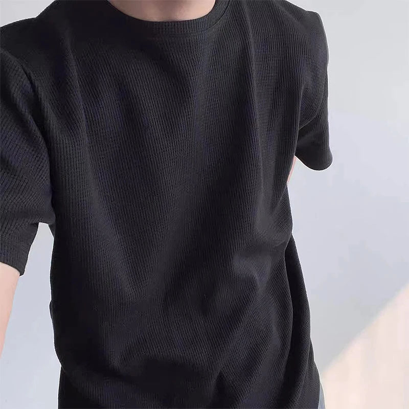 Hearujoy Summer Clothing Men's Refinement Crew Neck Bottoming Shirt Solid Color Thin Cozy Leisure Loose Daily Short Sleeve T-Shirt