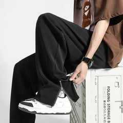 HEARUJOY  -  Summer New Light&Thin Men's Casual Suit Pants Straight Loose Sweatpants Soft Split Comfortable Zipper Design Baggy Trousers