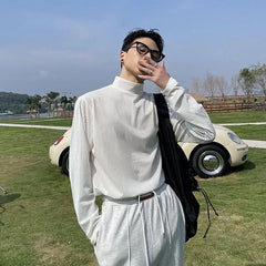 HEARUJOY  -  Half High Collar Male Pullover Tops Streetwear Tee Designer Quality Xl Sweatshirt Aesthetic Emo Normal Xxl Men's T-shirts White