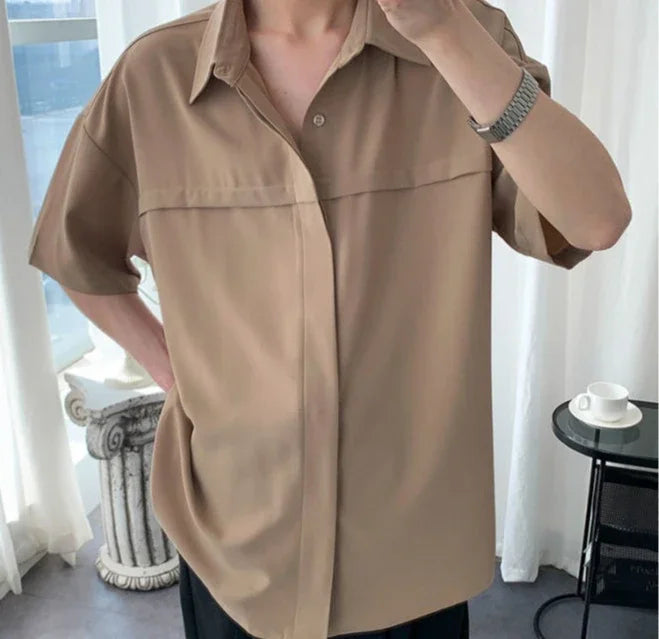 HEARUJOY  -  White Man Shirt Short Sleeve Shirts for Men Plain High Quality Luxury with Collar New in Designer Vintage Summer Casual Silk