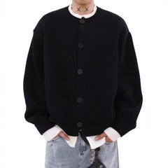 HEARUJOY  -  American Retro College Style Button up Cardigan Sweater Men Autumn Winter Lazy Trendy Loose Knitwear Fine Yarn Other Material