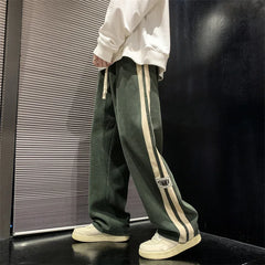 HEARUJOY  -  Side Striped Corduroy Wide-Leg Pant Men Korean Fashion Hip Hop Cargo Pant Loose Casual Straight Sports Outdoor Running Pant