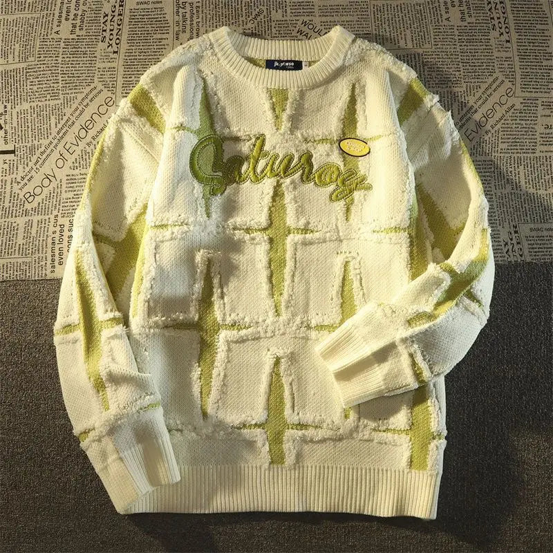 HEARUJOY  -  American Retro High Street Star Sweater Men's Spring Autumn Loose Lazy Style Oversize Japanese Knitted Jacket