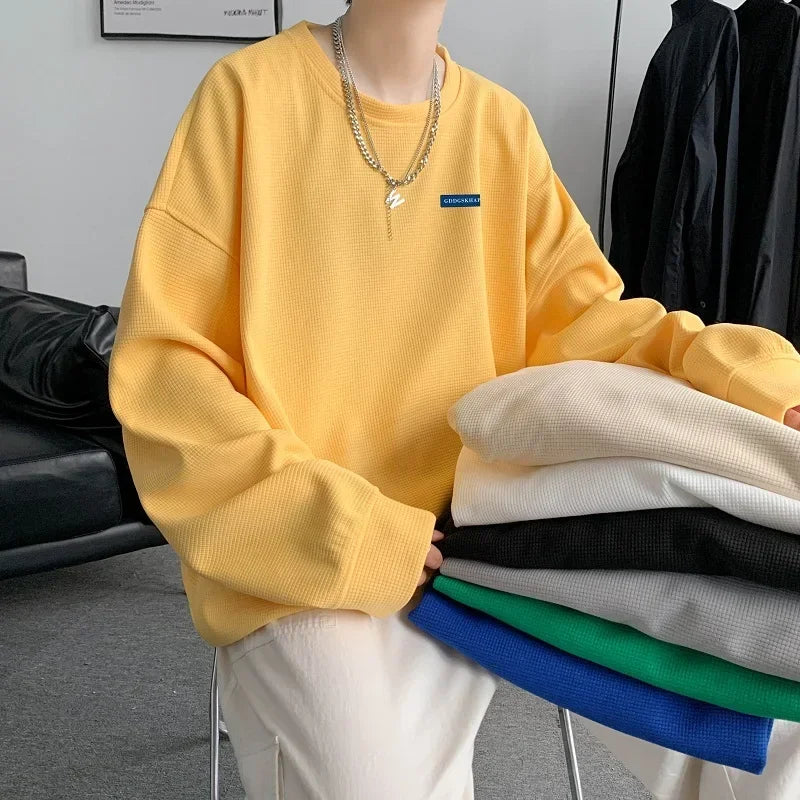 HEARUJOY  -  Men's Oversized Hoodie White Unisex Autumn Waffle Hoodies Over Size for Men Letter Print 5XL Casual Wear Hoody Male Sweatshirt