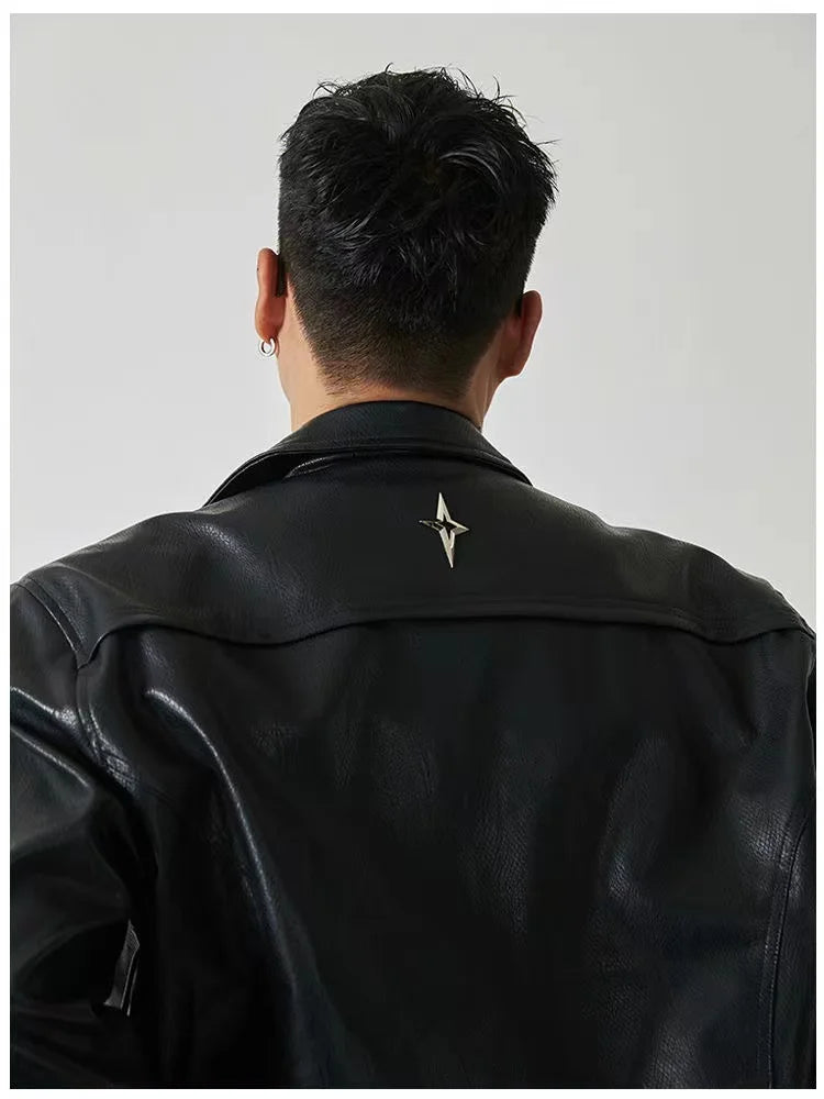 HEARUJOY  -  Shoulder Pad Design Jacket For Men Spring Autumn Fashion Slim Fit Biker Leather Coats Motorcycle PU Leather Jackets Streetwear