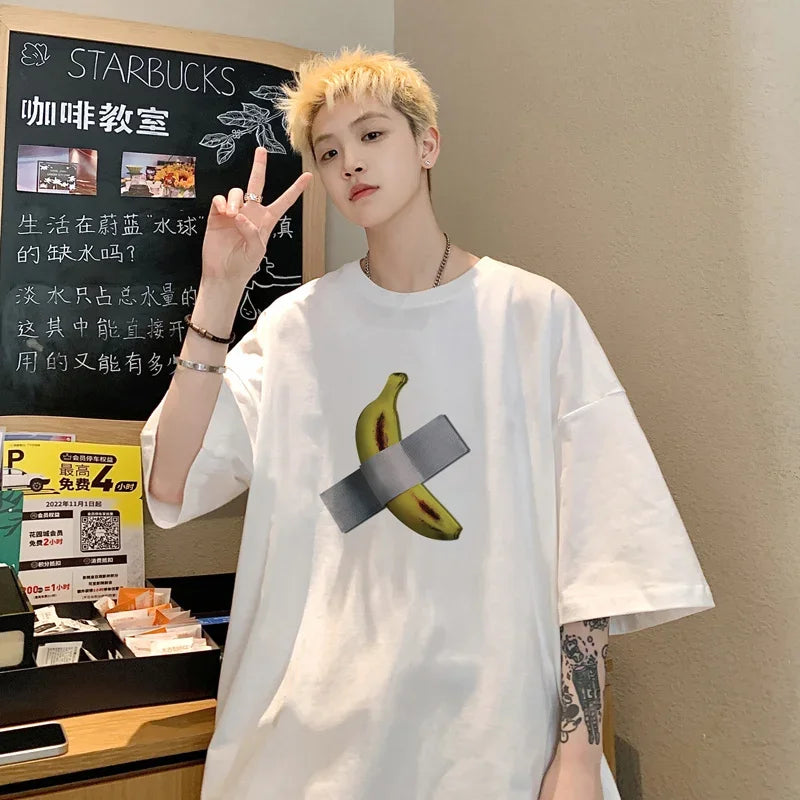 HEARUJOY  -  T Shirt Oversized Cotton For Men White Men's Banana Print T-shirts 5XL Male Casual Wear Summer Tee Shirts Unisex Big Size