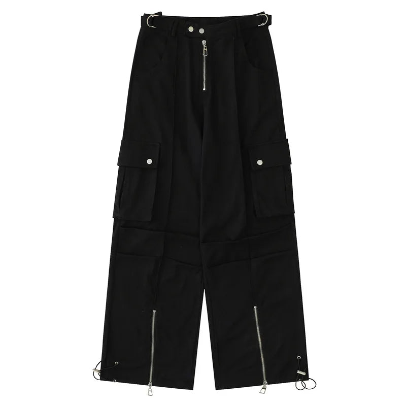 Hearujoy Cargo Pants Men Hip Hop Zipper Wide Leg Trousers Male Japanese Oversize Outdoor Loose Casual Bottom Streetwear Pocket