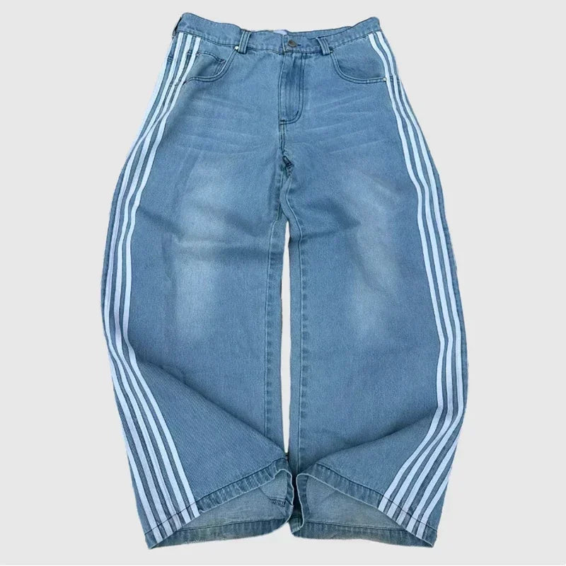 Hearujoy Y2k Hip hop High street striped straight leg men jeans Punk Harajuku street wear couple high-waisted jeans casual loose pants