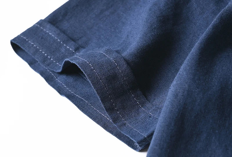 HEARUJOY  -  Men's Summer Cotton Linen Shirt Solid Color Skin Friendly Breathable Short Sleeve Lapel Shirts With Chest Pocket