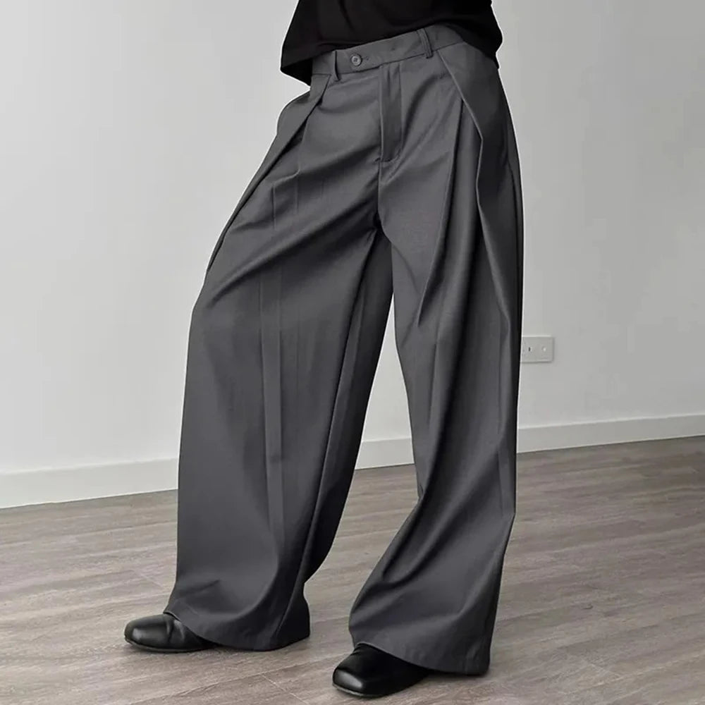 HEARUJOY  -  Mens Trousers Pleated Plain Casual Suit Pants Streetwear Fashion Daily Loose Versatile Wide-Leg Pants Men'S Clothing 2025 New