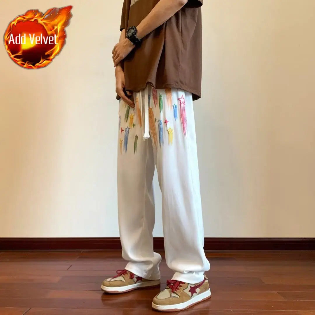 HEARUJOY  -  Men's Sweatpants Trousers Draped Clearance Sale Autumn Winter Elegant Retro Korean Y2k Cool Graphic Male Sports Pants Printing