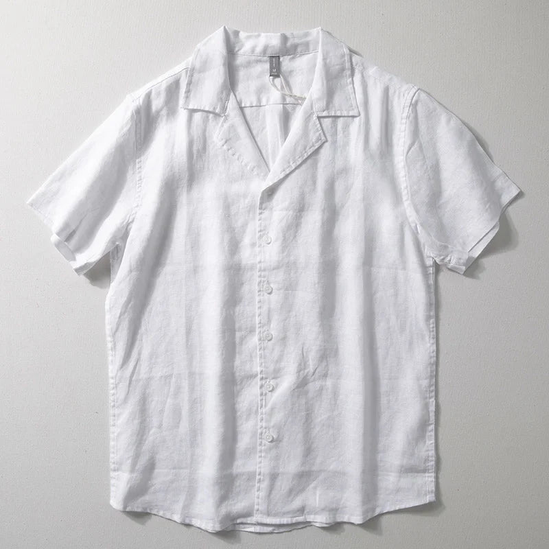 HEARUJOY  -  Men's Pure Linen Shirt Short Sleeve Summer Thin Breathable Simple Lapel Shirt Chinese Style Male Hemp Half Sleeve Blouse Tops