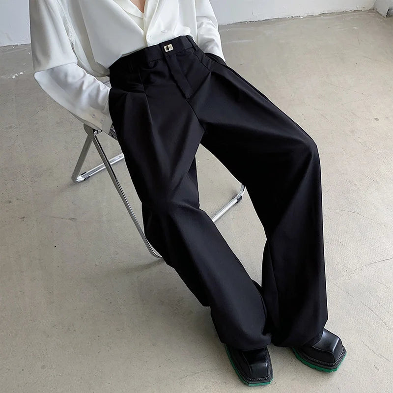 Hearujoy Baggy Black Suit Pants Mens Oversized Fashion Society Mens Dress Pants Korean Loose Wide Leg Pants Mens Office Formal Trousers