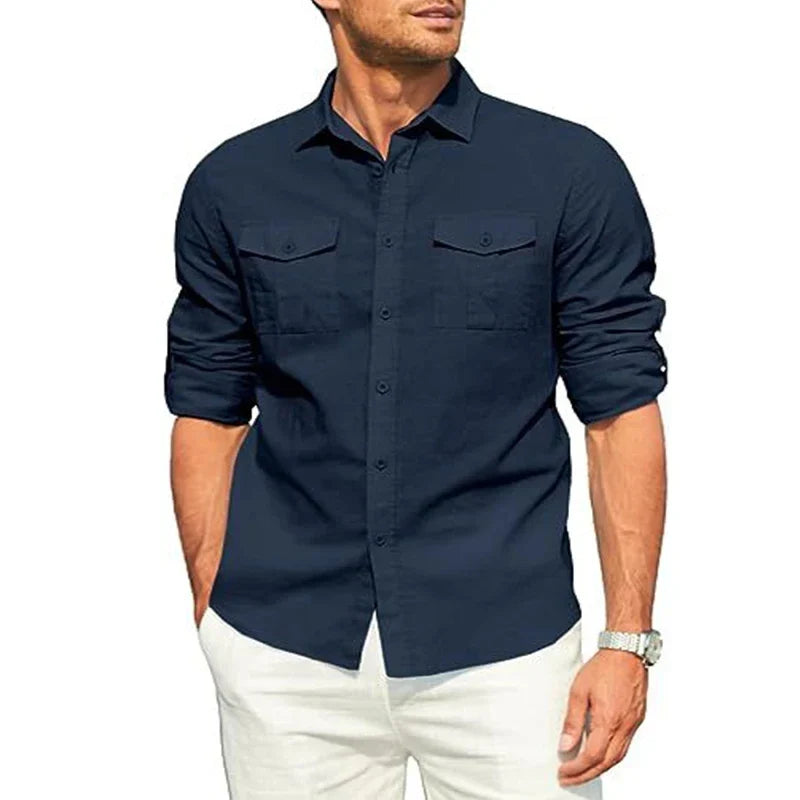 Hearujoy 2024 New Men's Casual Blouse Cotton Shirt Loose Tops Long Sleeve Tee Shirt Spring Autumn Casual Handsome Men's Shirts