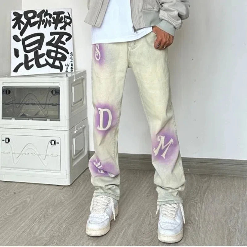 HEARUJOY  -  New American Spring and Autumn Men's Trendy Splicing Button Zipper Pocket Fashion Versatile Loose Straight Casual Jeans