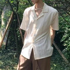 HEARUJOY  -  Mens Shirts Hollow Casual Shirts Streetwear Fashion Daily Retro Versatile Youth Campus Short-Sleeve Tops Men'S Clothing 2025 New