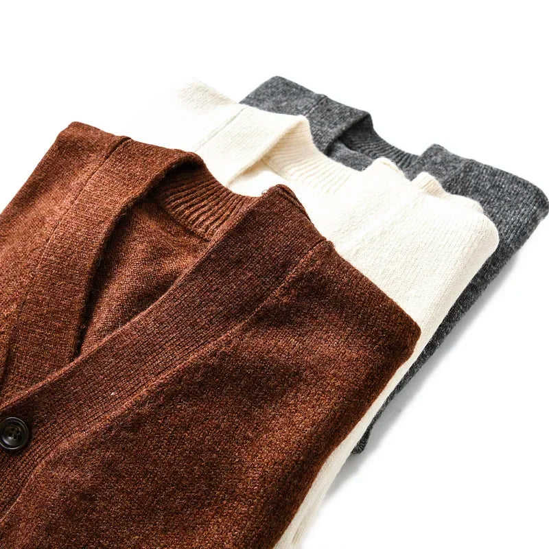 HEARUJOY  -  Men's Thickened Wool V-Neck Cardigan - Winter Warm Minimalist Knit Sweater Layering Top (Trendy) Autumn Winter