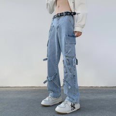 Hearujoy 2024 New Men Jeans Wide Leg Denim Cargo jean pants Gothic Straight Baggy hip hop Streetwear Skateboard Neutral denim Trousers