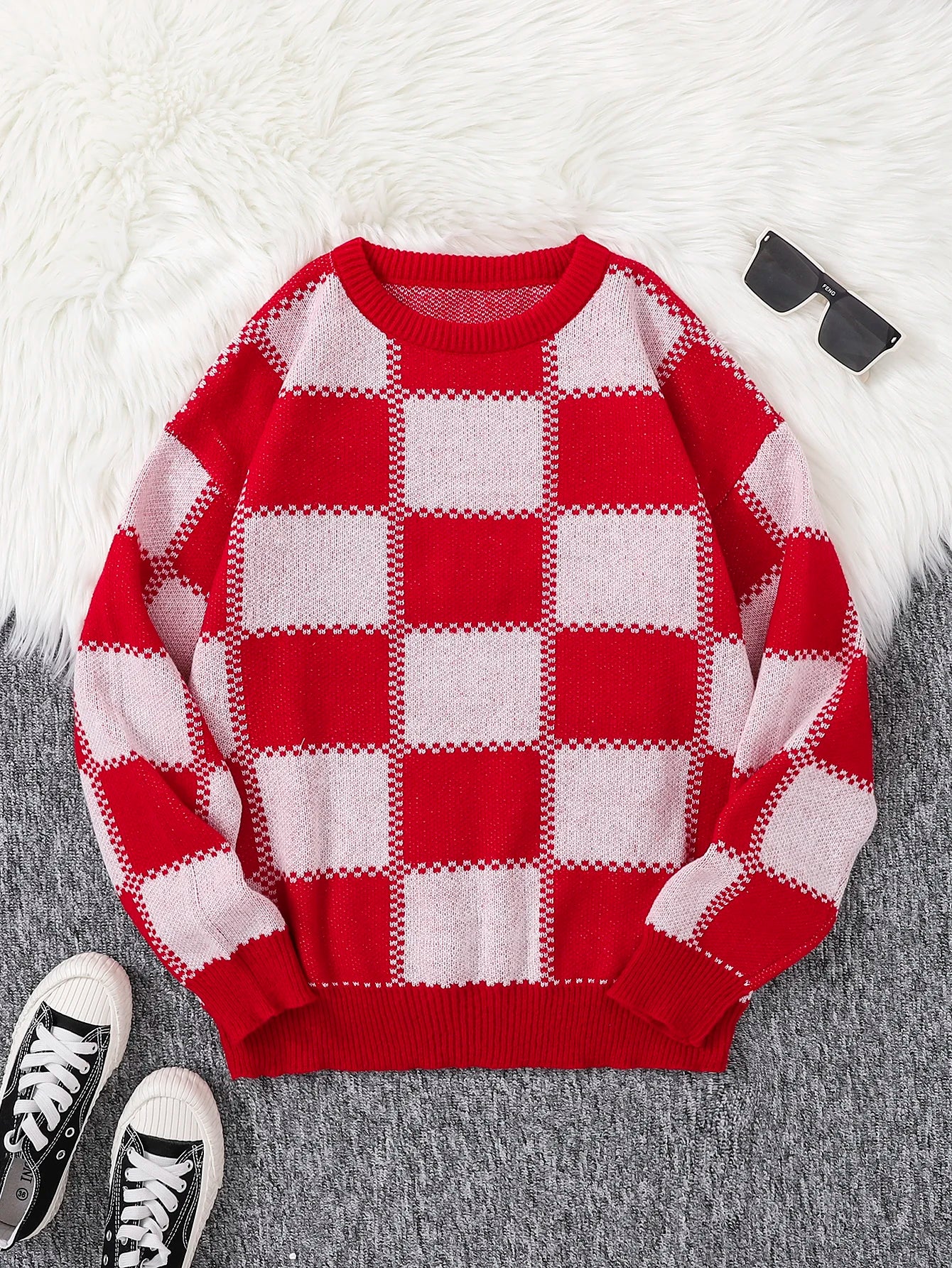 HEARUJOY  -  New Popular Autumn Winter Plaid Jacquard Pattern Pullover Sweater Casual Round Neck Contrast Color Knitted Men's Pullover