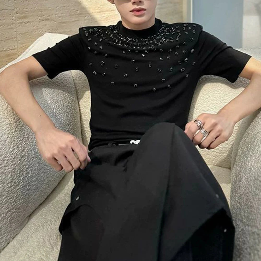 HEARUJOY  -  Y2k Diamond-Studded Slim Casual T-Shirt Genderless Streetwear Fashion Niche All-Match Youth Short-Sleeved Top Unisex