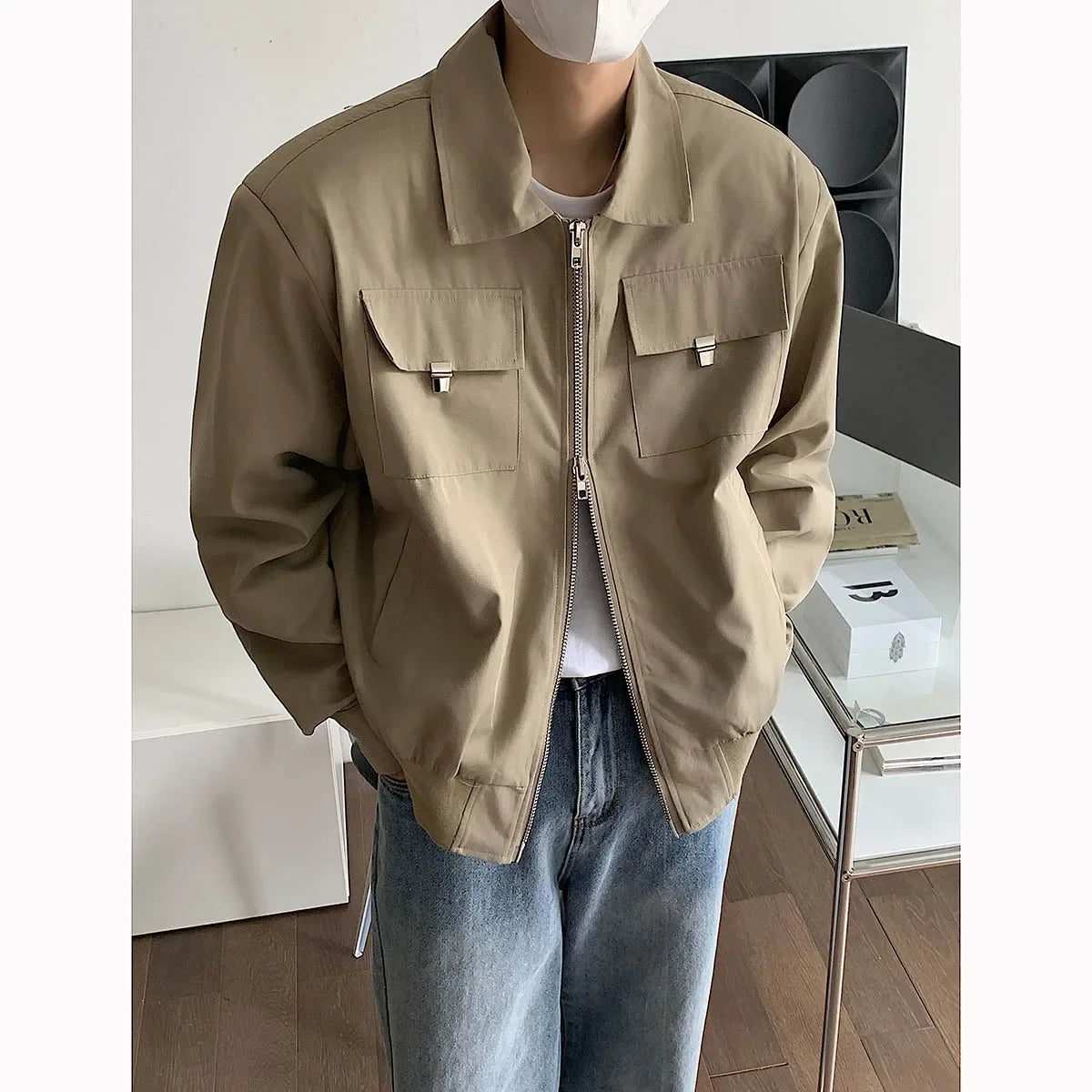 Hearujoy Korean Fashion High-end Jackets for Men American Niche Short Baseball Jacket Shoulder Pads Oversized Workwear Bomber Jacket Men