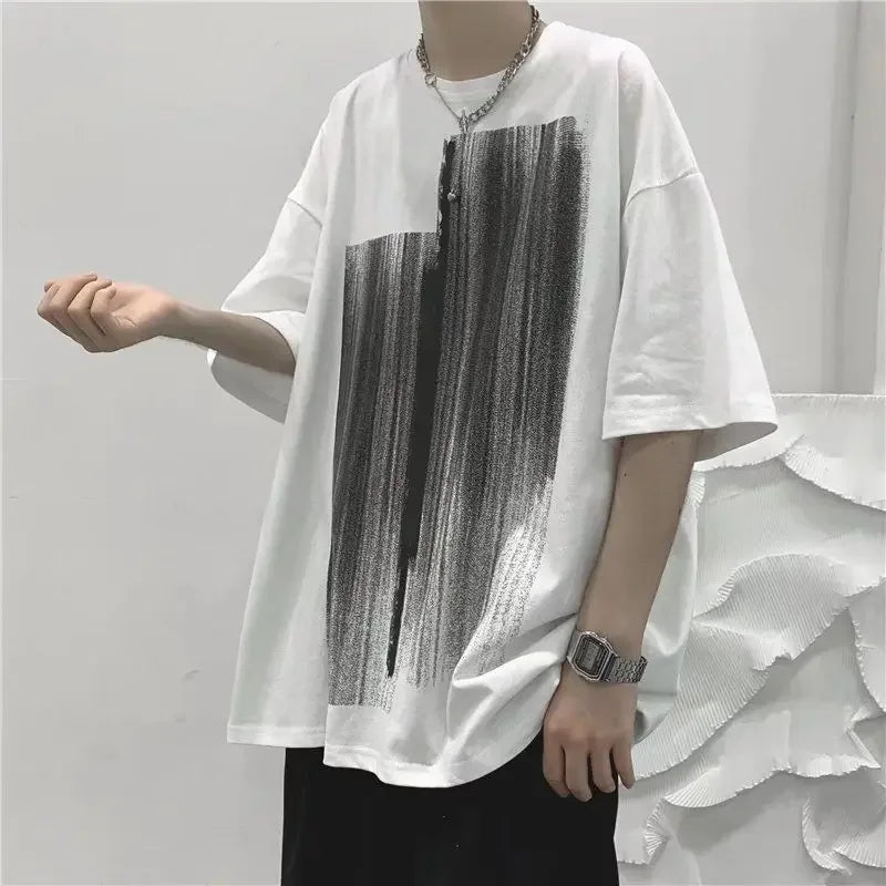 HEARUJOY  -  Man Tee Shirts Print Cotton Oversized White T Shirt for Men Aesthetic Clothing Luxury High Quality Short Quarter Sleeve Y2k Top