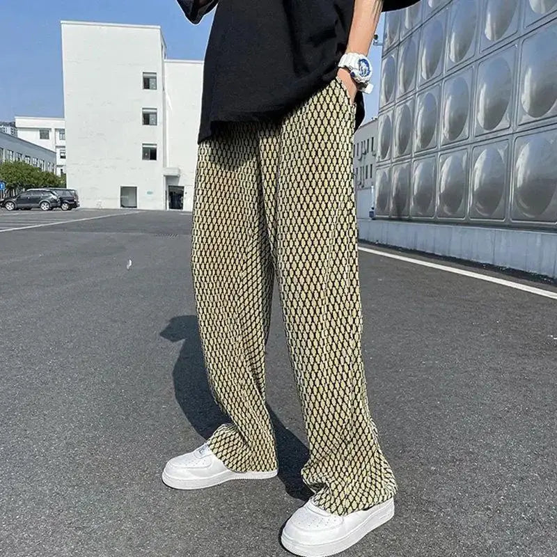 Hearujoy Men's Casual Pants Plaid Fashion Streetwear Y2k Polyester Hippie Wide Stylish Korean Style Classic Hip Hop Baggy Trousers Male L