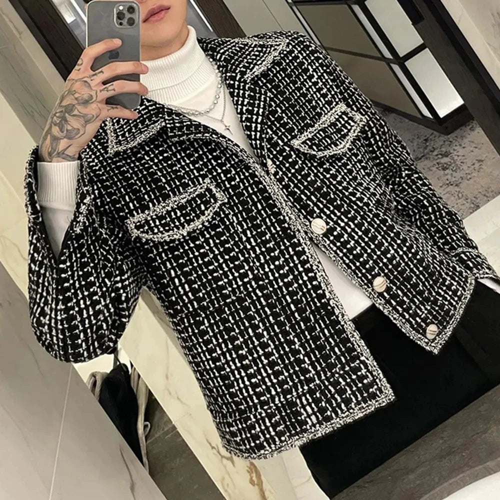 Hearujoy French Retro Couple Jacket 2024 Autumn And Winter New Fashion Elegant Youth Trend Slim Contrast Color Braided Wool Jacket Unisex