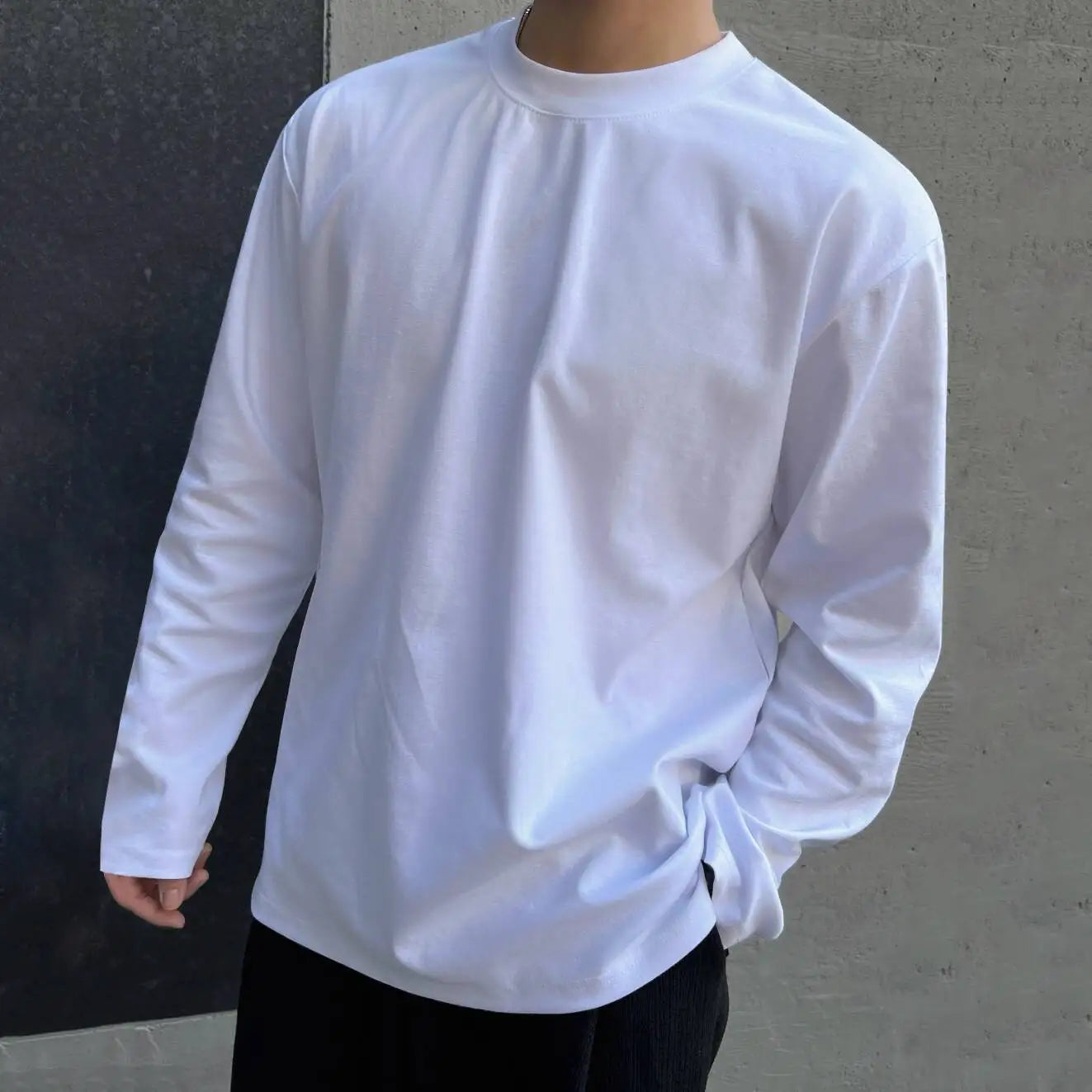 HEARUJOY  -  New Simple Men's T-shirts Round Collar Solid Color 2025 Autumn Korean Style Pullover Tees Long Sleeved Loose Male Tops