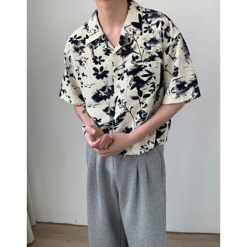 Hearujoy Summer Short Sleeved Shirt Men Oversized Printed Casual Shirt Men Streetwear Korean Loose Flower Shirts Mens Hawaiian Shirt