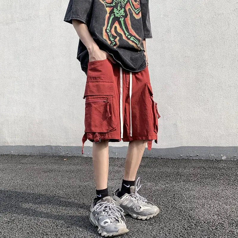 HEARUJOY  -  Summer Work Shorts Men's High Street Fashionable Casual Straight Pants Japanese Loose Multi-pocket Sports Pockets Pants
