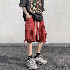 HEARUJOY  -  Summer Work Shorts Men's High Street Fashionable Casual Straight Pants Japanese Loose Multi-pocket Sports Pockets Pants