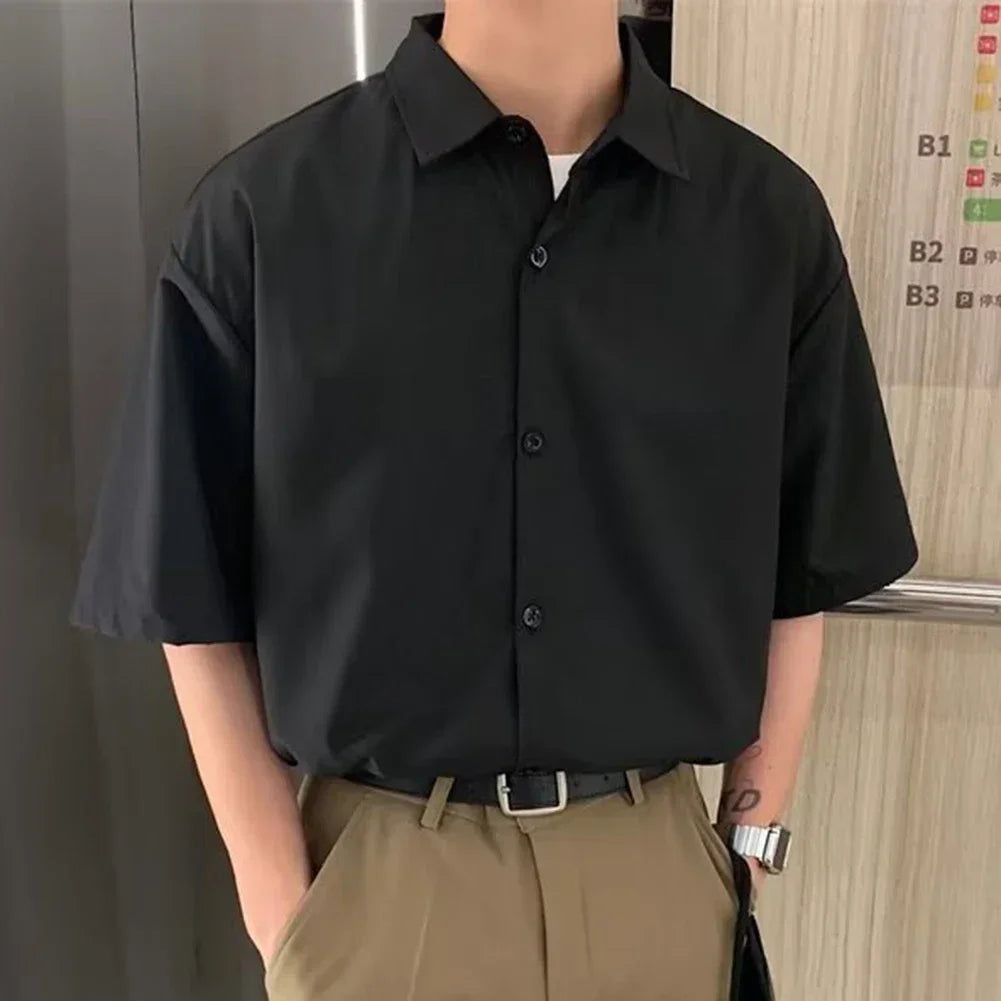 HEARUJOY  -  Draped Fashion Top L M Mens Short Sleeve Shirt Suitable For Vacation Brand New Condition Lapel Neckline Vacation Attire