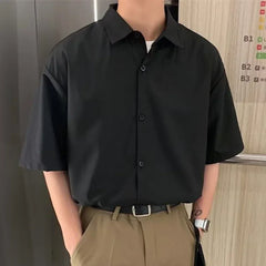 HEARUJOY  -  Draped Fashion Top L M Mens Short Sleeve Shirt Suitable For Vacation Brand New Condition Lapel Neckline Vacation Attire