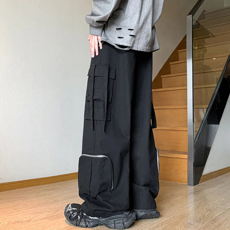 Hearujoy High Street Men's Wide Leg Overalls American Style Trendy Sports Casual Cargo Pants Fashion Mulit Pocket Streetwear 9C914