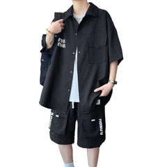 HEARUJOY  -  Summer Set Men's Casual Single Breasted Short Sleeve Shirt Shorts Loose Fashion High Quality Sweatshirt Suit