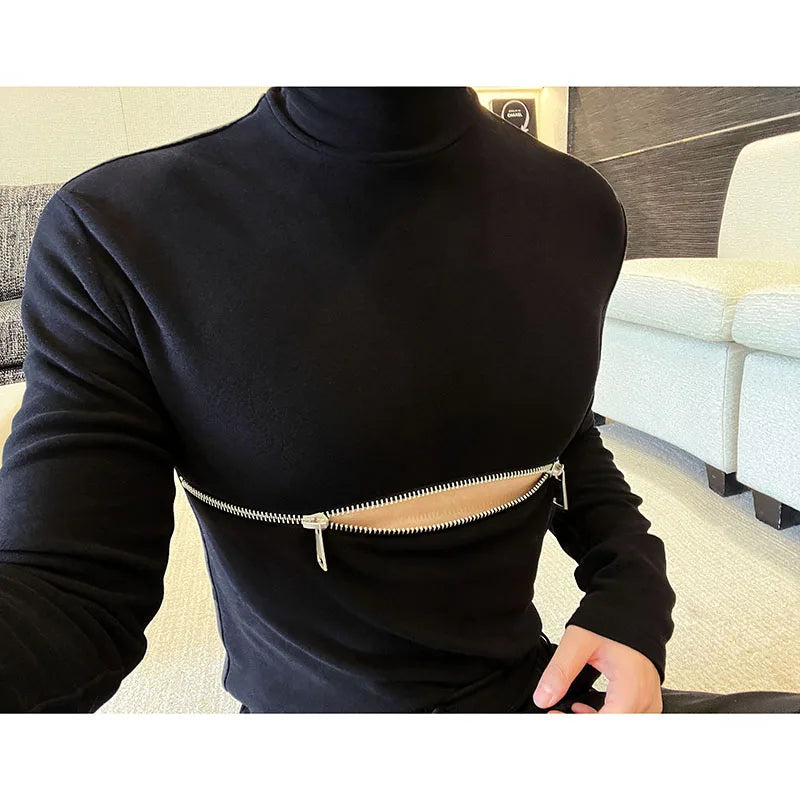 Hearujoy Korean Streetwear For Men Fashion Autumn Winter Zipper Thickened Versatile Long Sleeve Backing High Neck Male Pullove