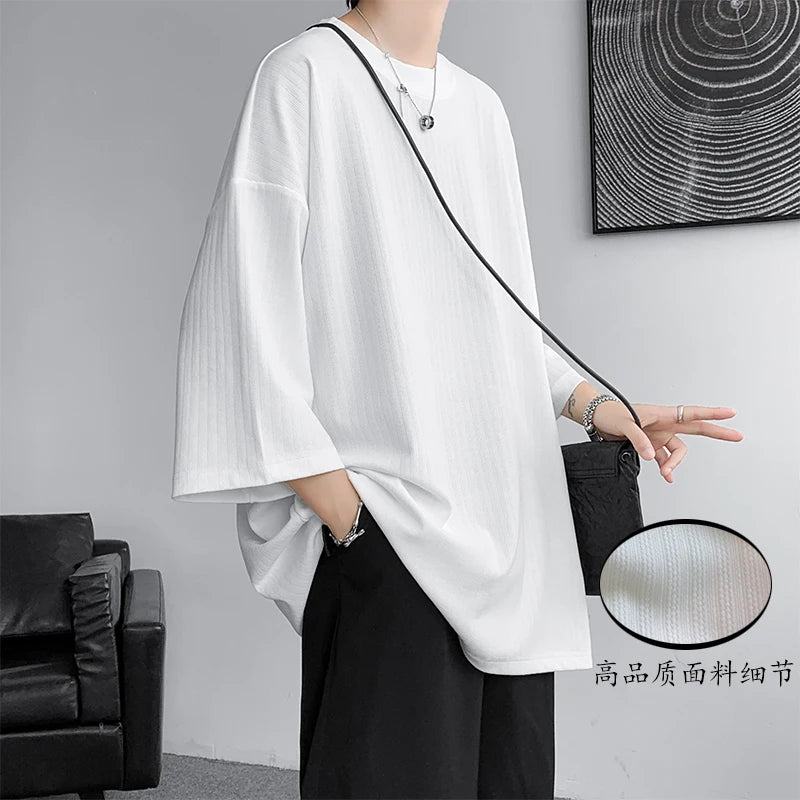 Hearujoy High Quality Men Oversized Ice Silk T Shirts Summer Mens Half Sleeve Fashions Harajuku T-Shirt Male Solid Simple Daily Tees