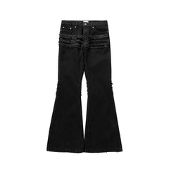 Hearujoy High Street Frayed Tassel Black Flare Jeans Pants for Men Straight Baggy Ropa Hombre Denim Trousers Oversized Distressed Cargos