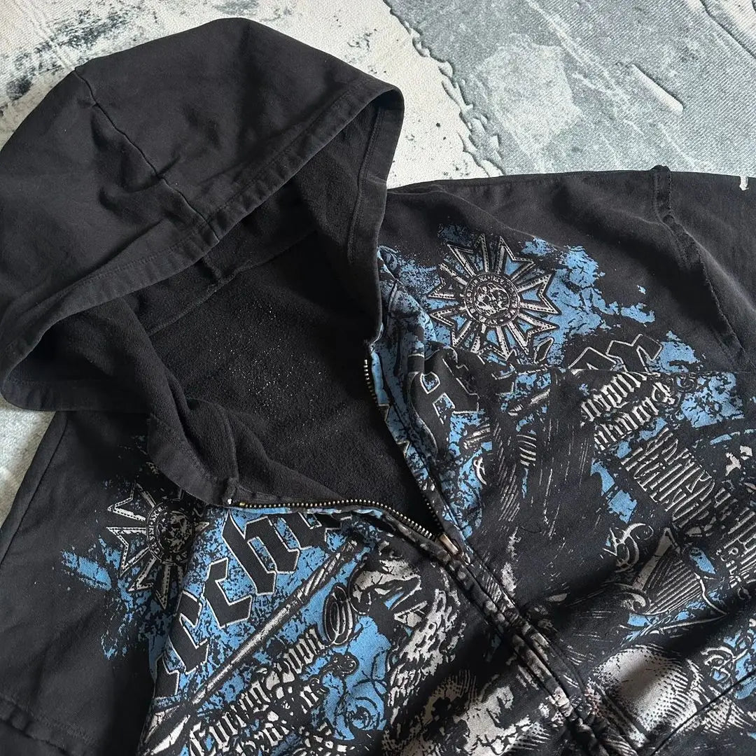 Hearujoy Affliction Gothic Hoodie Y2K New Retro Pattern Oversize Zipper Hoodie Hip Hop Street Casual Sweatshirt Personality Men clothing