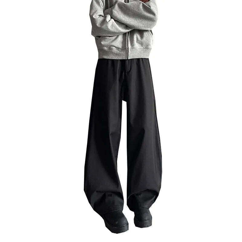 HEARUJOY  -  Grey Suit Pants Men Fashion Society Mens Black Dress Pants Korean Loose Casual Wide Leg Pants Mens Office Formal Trousers