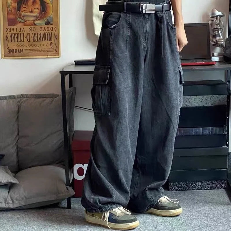 Hearujoy Baggy Jeans Trousers Male Denim Pants Black Wide Leg Pants Men's Jeans Oversize Cargo Korean Streetwear Hip Hop Harajuku