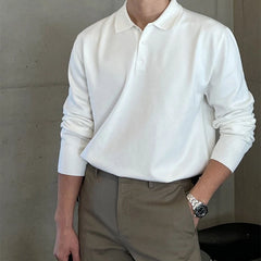 HEARUJOY  -  Spring Autumn New Fashion Turn-down Collar Long Sleeve Solid T-Shirts Men's Clothing Button All-match Bottoming Shirt Trend Tops