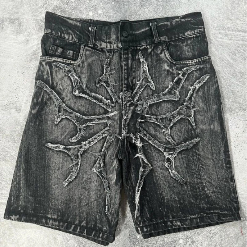 Hearujoy Y2K Skull Beautiful Fashion Embroidered baggy Denim Shorts for men 2024 Summer new Street Fashion Goth vintage Basketball Shorts